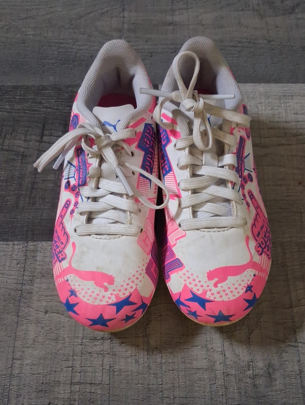 Puma Kids White Pink Graphic Sneakers with Blue Stars